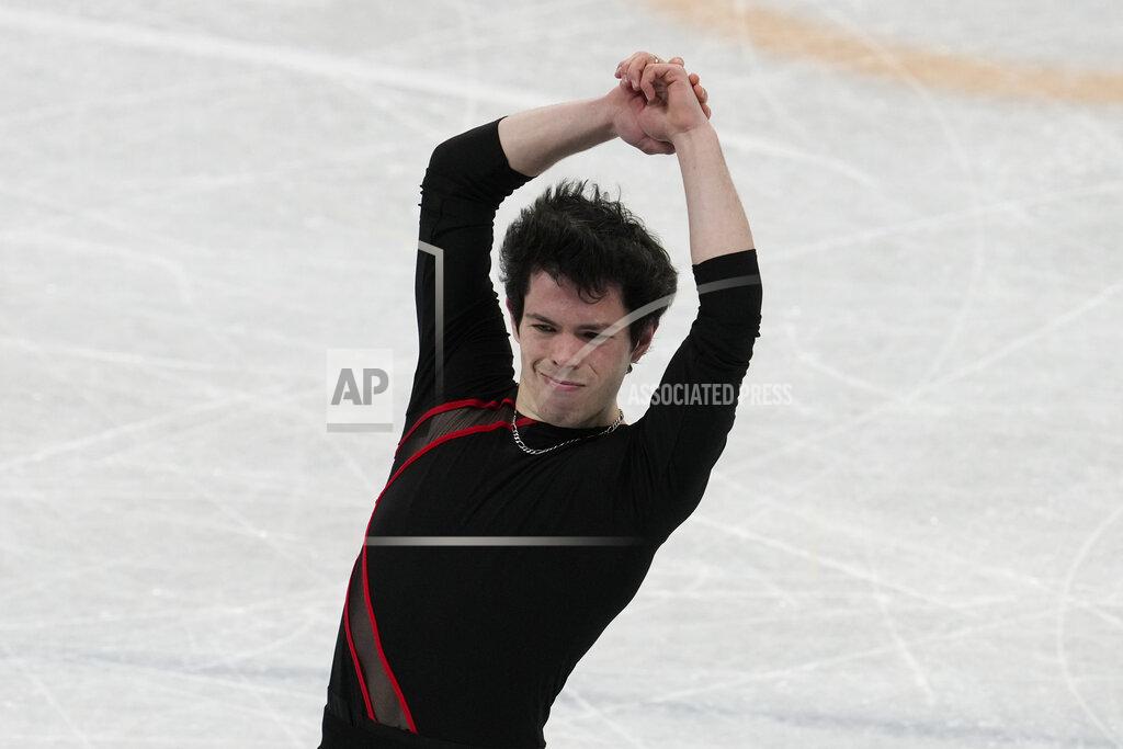 Natacha Pisarenko Keegan Messing, of Canada, competes during the men's short program figure skating competition at the 2022 Winter Olympics, Tuesday, Feb. 8, 2022, in Beijing. (AP Photo/Natacha Pisarenko)