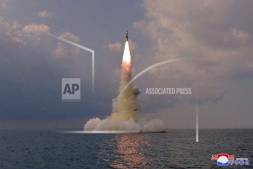 This photo provided by the North Korean government shows a ballistic missile launched from a submarine Tuesday, Oct. 19, 2021, in North Korea. North Korea announced Wednesday, Oct. 20, 2021 that it had tested a newly developed missile designed to be launched from a submarine, the first such weapons test in two years and one it says will bolster its military’s underwater operational capability. Independent journalists were not given access to cover the event depicted in this image distributed by the North Korean government. The content of this image is as provided and cannot be independently verified. Korean language watermark on image as provided by source reads: "KCNA" which is the abbreviation for Korean Central News Agency. (Korean Central News Agency/Korea News Service via AP)