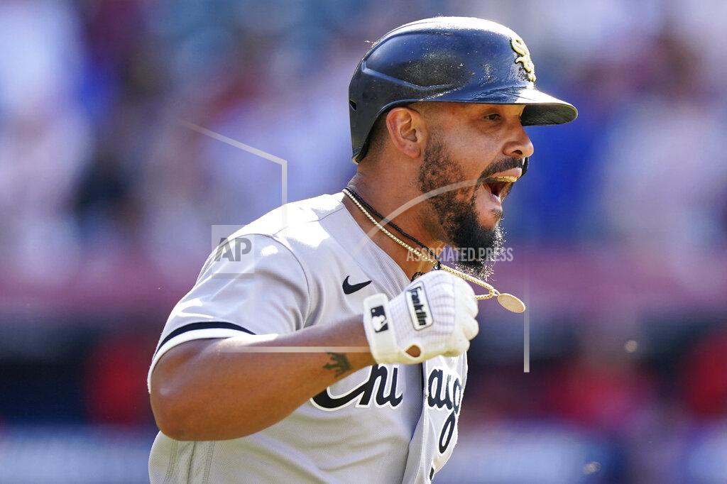 Tony Dejak Chicago White Sox's Jose Abreu reacts after hitting a sacrifice fly in the eighth inning of the first baseball game of a doubleheader against the Cleveland Indians, Monday, May 31, 2021, in Cleveland. White Sox's Billy Hamilton scored on the play. (AP Photo/Tony Dejak)