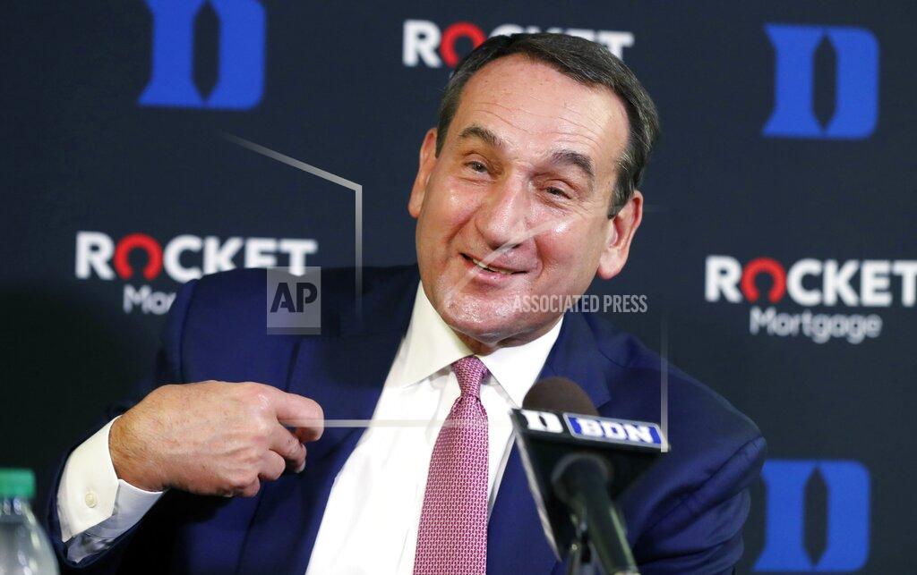 Ethan Hyman Duke's Mike Krzyzewski laughs while speaking during an NCAA college basketball media day at Cameron Indoor Stadium in Durham, N.C., Monday, Sept. 23, 2019. (Ethan Hyman/The News & Observer via AP)