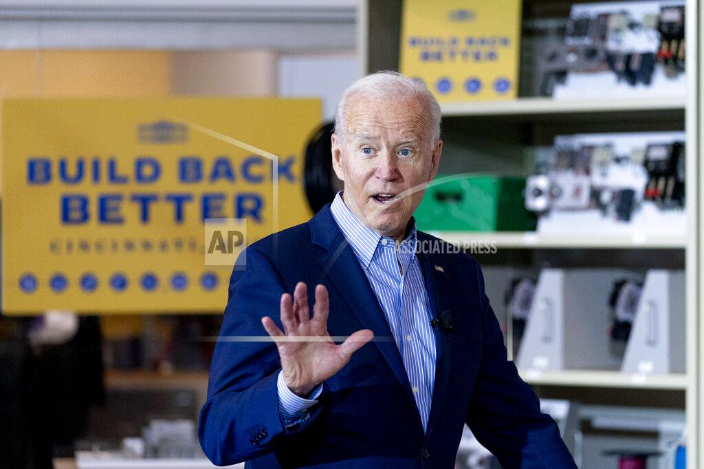 Andrew Harnik President Joe Biden speaks while meeting with an instructor and an apprentice in a classroom at the IBEW / NECA Electrical Training Center in Cincinnati, Wednesday, July 21, 2021. (AP Photo/Andrew Harnik)