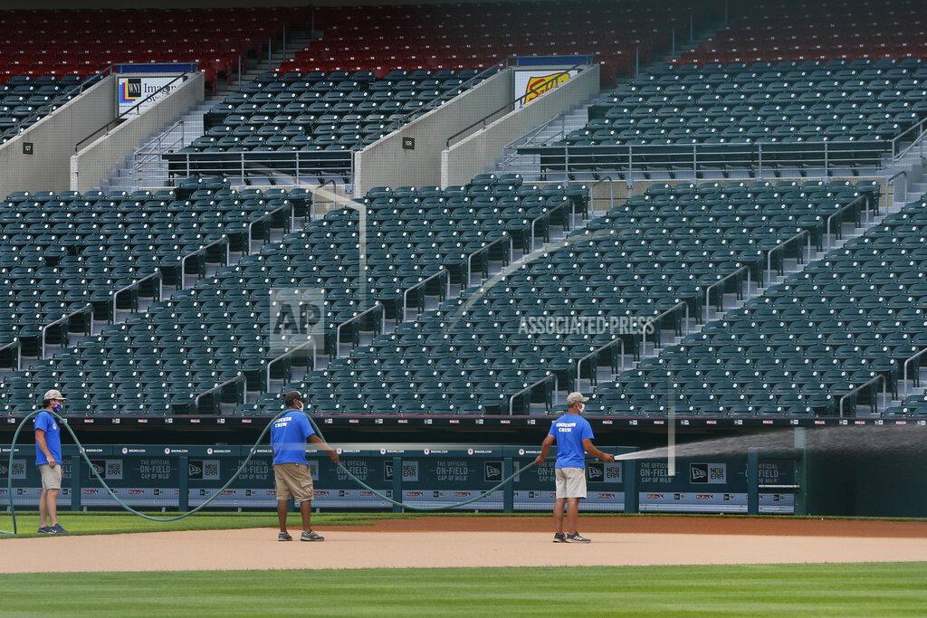 Jeffrey T. Barnes Grounds crew work on field following the announcement that the Toronto Blue Jays will play their 2020 home games at Sahlen Field, their Triple-A affiliate, Friday, July 24, 2020, in Buffalo N.Y. (AP Photo/Jeffrey T. Barnes)