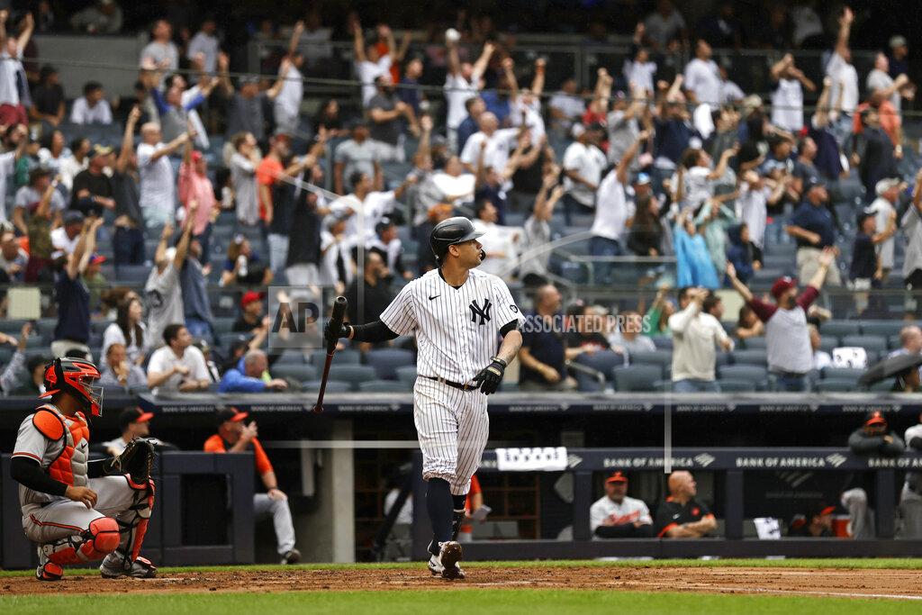 Adam Hunger New York Yankees' Gary Sanchez watches his grand slam against the Baltimore Orioles during the second inning of a baseball game on Sunday, Sept. 5, 2021, in New York. (AP Photo/Adam Hunger)