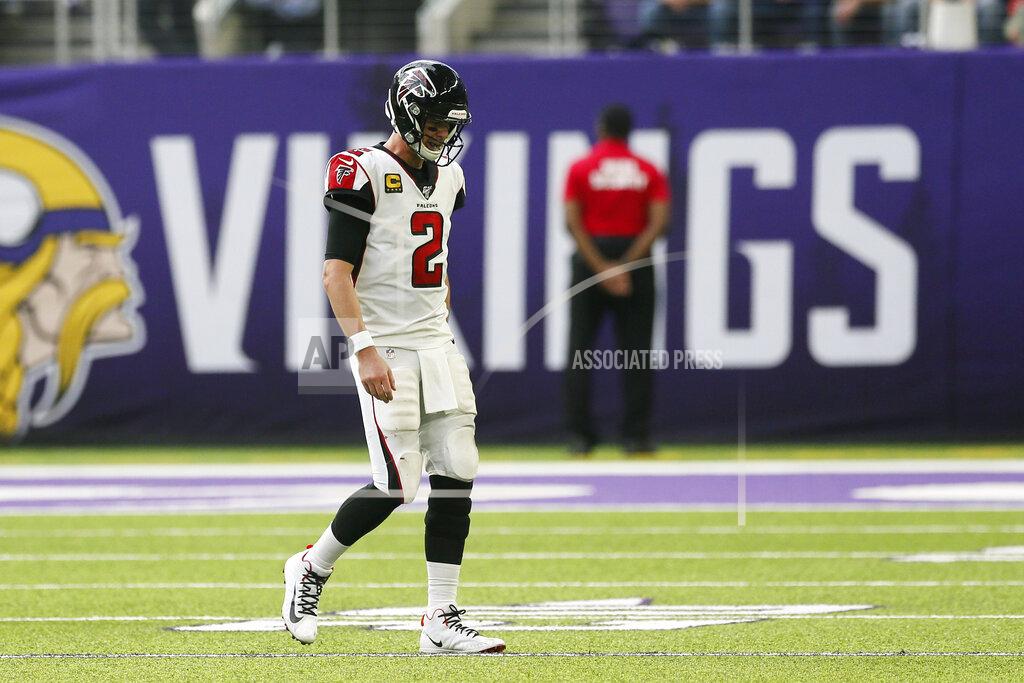 Jim Mone Atlanta Falcons quarterback Matt Ryan walks to the sideline during the first half of an NFL football game against the Minnesota Vikings, Sunday, Sept. 8, 2019, in Minneapolis. (AP Photo/Jim Mone)
