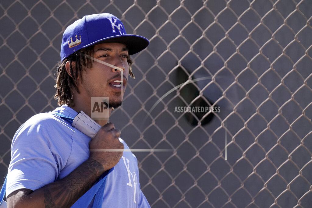 Charlie Riedel Kansas City Royals' Adalberto Mondesi walks to a drill during spring training baseball practice Wednesday, Feb. 24, 2021, in Surprise, Ariz. (AP Photo/Charlie Riedel)