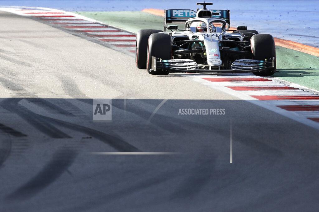 Luca Bruno Mercedes driver Lewis Hamilton of Britain steers his racer during the Russian Formula one Grand Prix, at the 'Sochi Autodrom' Formula One circuit, in Sochi, Russia, Sunday, Sept. 29, 2019. (AP Photo/Luca Bruno)