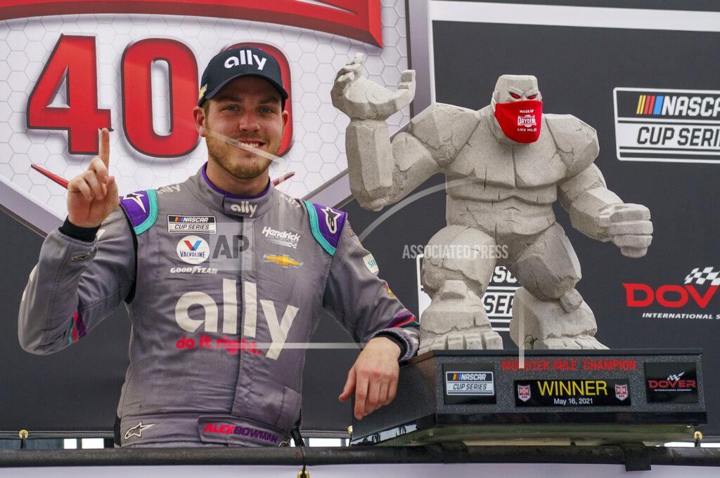 Chris Szagola FILE - Alex Bowman celebrates after winning the NASCAR Cup Series auto race at Dover International Speedway, Sunday, May 16, 2021, in Dover, Del. NASCAR heads this weekend to the Monster Mile where Alex Bowman is the defending race winner at the track rebranded as Dover Motor Speedway. (AP Photo/Chris Szagola, File)
