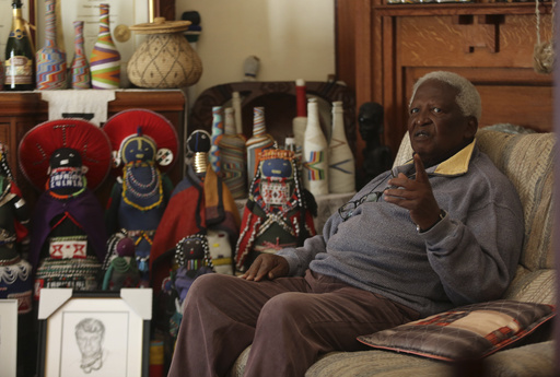 File - South African photographer Peter Magubane, speaks with The Associated Press during an interview at his home, in Johannesburg, Thursday June 2, 2016. Magubane, a fearless photographer who captured the violence and horror of South Africa&rsquo;s brutal apartheid era of racial oppression and was then entrusted with documenting Nelson Mandela&rsquo;s first years of freedom after his release from prison, has died. He was 91. The South African National Editors&rsquo; Forum said it had been informed by Magubane's family that he died on Monday, Jan. 1, 2024. (AP Photo/Denis Farrell, File)