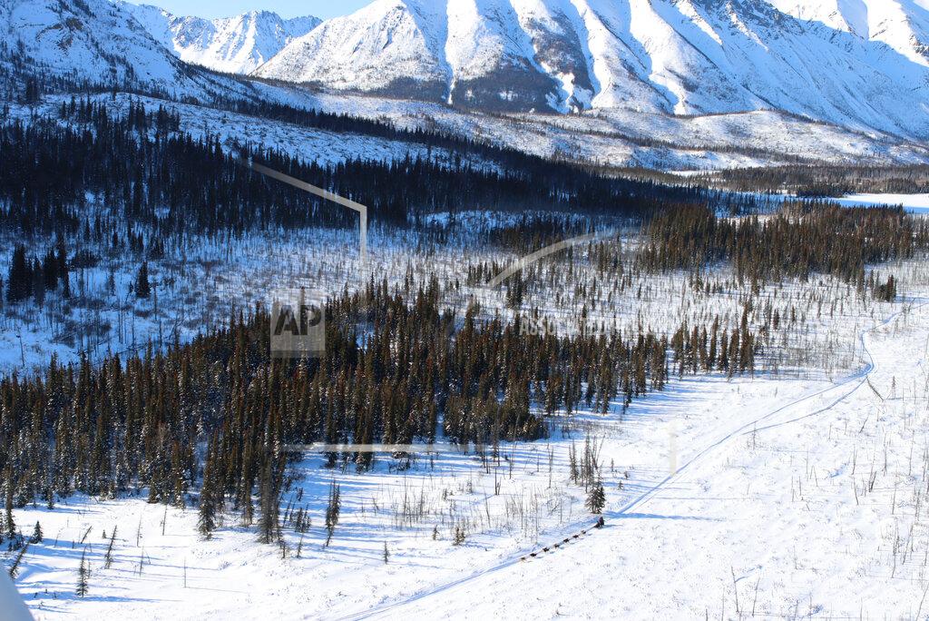 Zachariah Hughes Aaron Burmeister nears the Rohn checkpoint during the Iditarod Trail Sled Dog Race on Saturday, March 13, 2021, in Alaska (Zachariah Hughes/Anchorage Daily News via AP, Pool)