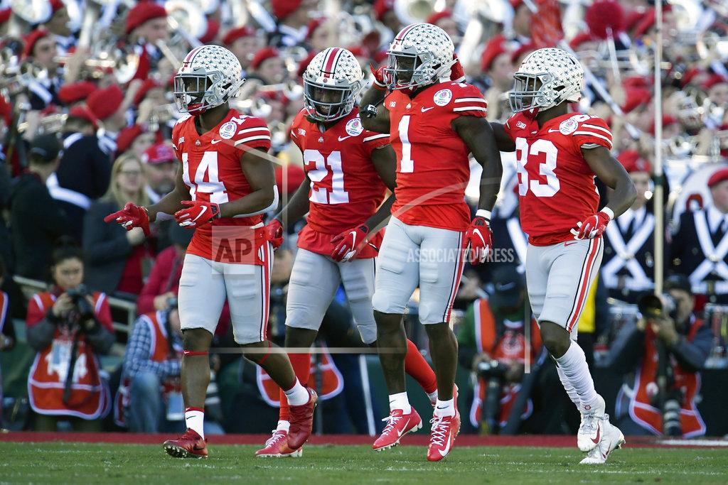 Mark J. Terrill Ohio State wide receiver Johnnie Dixon (1) celebrates after scoring against Washington during the first half of the Rose Bowl NCAA college football game Tuesday, Jan. 1, 2019, in Pasadena, Calif. (AP Photo/Mark J. Terrill)
