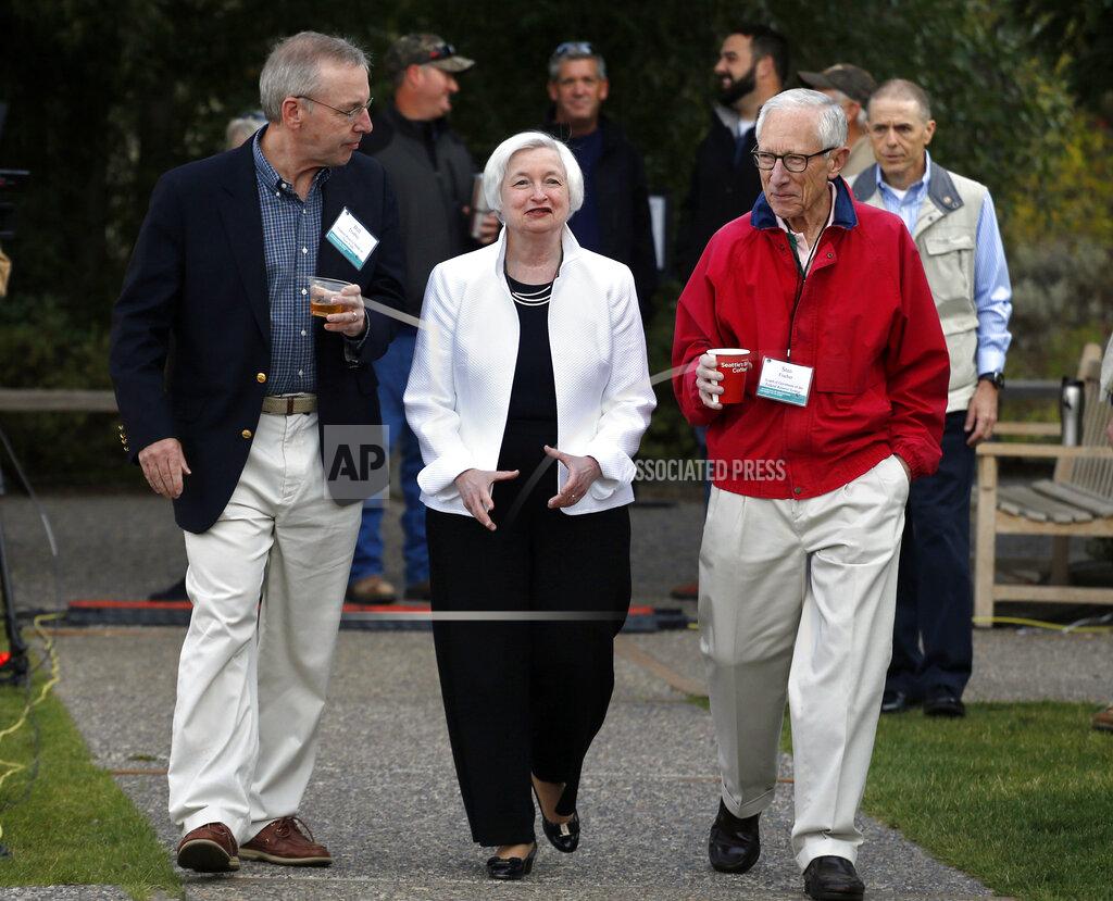 Brennan Linsley FILE - In this Aug. 26, 2016, file photo Federal Reserve Chair Janet Yellen, center, walks with Stanley Fischer, right, vice chairman of the Board of Governors of the Federal Reserve System, and Bill Dudley, the president of the Federal Reserve Bank of New York, before Yellen's speech to the annual invitation-only conference of central bankers from around the world, at Jackson Lake Lodge in Grand Teton National Park, north of Jackson Hole, Wyo. (AP Photo/Brennan Linsley, File)