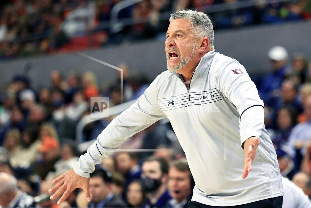Butch Dill Auburn head coach Bruce Pearl reacts to a call during the first half of an NCAA college basketball game against Murray State Wednesday, Dec. 22, 2021, in Auburn, Ala. (AP Photo/Butch Dill)