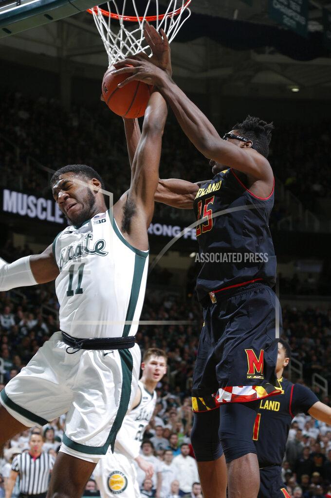 Al Goldis Michigan State's Aaron Henry, left, and Maryland's Jalen Smith battle for a rebound during the second half of an NCAA college basketball game, Monday, Jan. 21, 2019, in East Lansing, Mich. Michigan State won 69-55. (AP Photo/Al Goldis)
