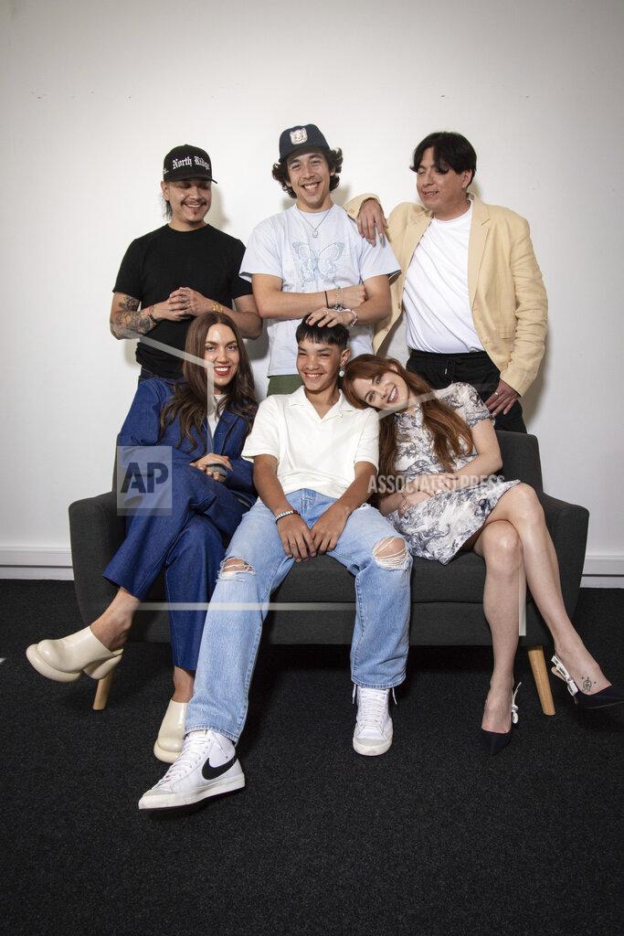 Vianney Le Caer Franklin Sioux Bob, from top left, Pte Cante Win Poor Bear, Willi White, Gina Gamell, from bottom left, Ladainian Crazy Thunder and Riley Keough pose for portrait photographs for the film 'War Pony' at the 75th international film festival, Cannes, southern France, Friday, May 20, 2022. (Photo by Vianney Le Caer/Invision/AP)