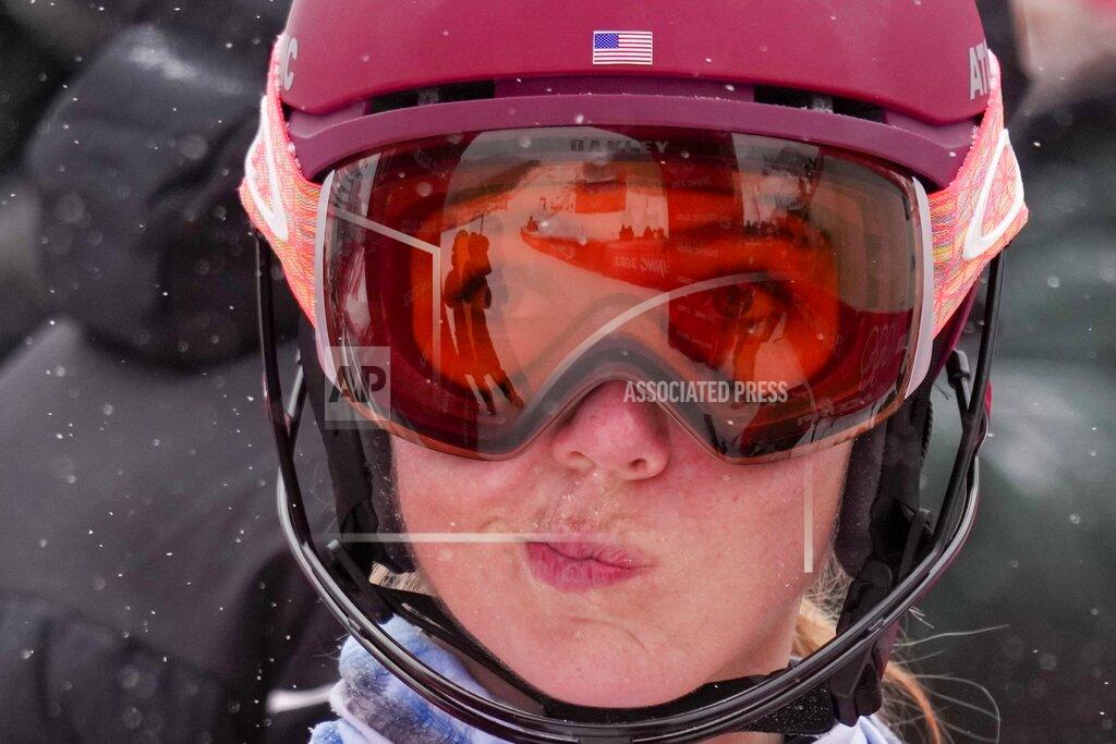 Luca Bruno Mikaela Shiffrin, of the United States, reacts after falling in the women's combine slalom at the 2022 Winter Olympics, Thursday, Feb. 17, 2022, in the Yanqing district of Beijing. (AP Photo/Luca Bruno)