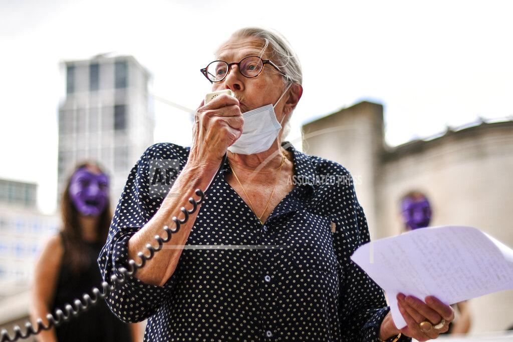 Alberto Pezzali British Actress Vanessa Redgrave gives a speech as she joins the theatre workers protest outside the National Theatre, against the mass redundancies of low-paid art jobs due to the Coronavirus outbreak, in London, Saturday, Aug. 1, 2020. Prime Minister Boris Johnson put some planned measures to ease the U.K.'s lockdown on hold Friday, saying the number of new coronavirus cases in the country is on the rise for the first time since May. He called off plans to allow venues, including casinos, bowling alleys and skating rinks, to open from Saturday, Aug. 1. (AP Photo/Alberto Pezzali)