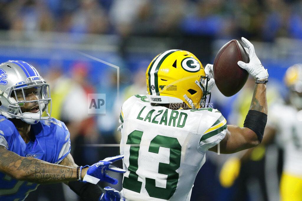 Duane Burleson Green Bay Packers wide receiver Allen Lazard (13), defended by Detroit Lions cornerback Darius Slay (23), catches a 28-yard pass for a touchdown during the second half of an NFL football game, Sunday, Dec. 29, 2019, in Detroit. (AP Photo/Duane Burleson)