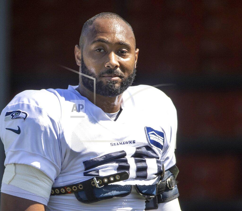 Dean Rutz Seattle linebacker K.J. Wright during practice Tuesday. The Seattle Seahawks practice in Renton, Wash., Tuesday, Aug. 18, 2020. (Dean Rutz/The Seattle Times via AP)