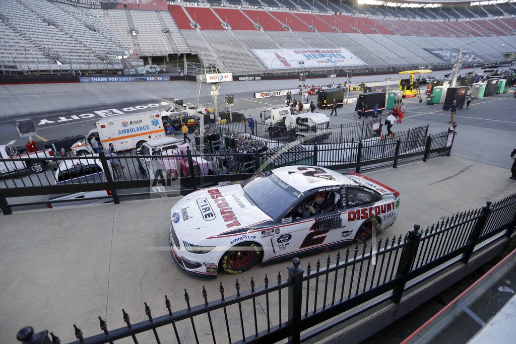 Mark Humphrey Brad Keselowski (2) drives to victory lane after winning a NASCAR Cup Series auto race at Bristol Motor Speedway Sunday, May 31, 2020, in Bristol, Tenn. (AP Photo/Mark Humphrey)