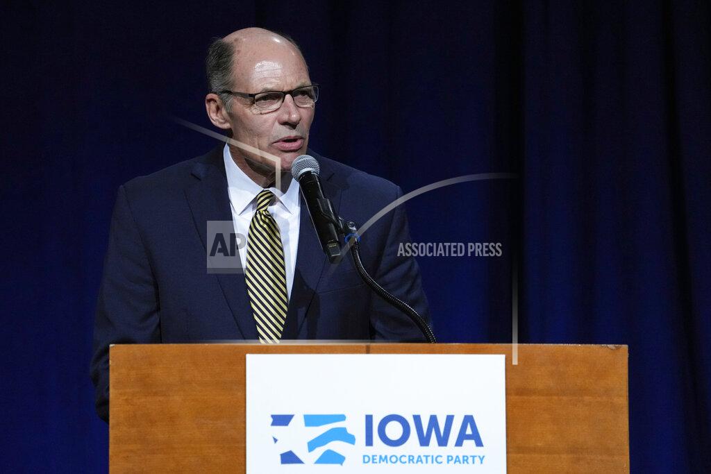 Charlie Neibergall Retired Navy Admiral Mike Franken speaks during the Iowa Democratic Party's Liberty and Justice Celebration, Saturday, April 30, 2022, in Des Moines, Iowa. (AP Photo/Charlie Neibergall)