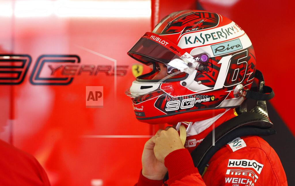 Laszlo Balogh Ferrari driver Charles Leclerc of Monaco prepares for the third practice session of the Hungarian Formula One Grand Prix at the Hungaroring racetrack in Mogyorod, northeast of Budapest, Hungary, Saturday, Aug. 3, 2019. The Hungarian Formula One Grand Prix takes place on Sunday. (AP Photo/Laszlo Balogh)
