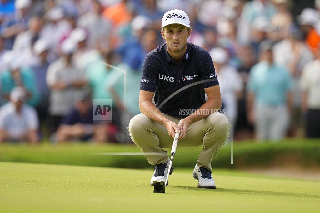 Eric Gay Will Zalatoris lines up a putt on the 14th hole during the first round of the PGA Championship golf tournament, Thursday, May 19, 2022, in Tulsa, Okla. (AP Photo/Eric Gay)