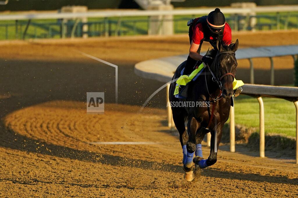 Charlie Riedel Kentucky Derby hopeful Medina Spirit works out at Churchill Downs Tuesday, April 27, 2021, in Louisville, Ky. The 147th running of the Kentucky Derby is scheduled for Saturday, May 1. (AP Photo/Charlie Riedel)