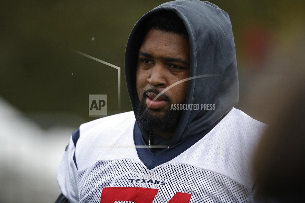Matt Dunham Houston Texans' offensive tackle Tytus Howard, 71, arrives for an NFL practice session at the London Irish rugby team training ground in the Sunbury-on-Thames suburb of south west London, Friday, Nov. 1, 2019. The Houston Texans are preparing for an NFL regular season game against the Jacksonville Jaguars in London on Sunday. (AP Photo/Matt Dunham)