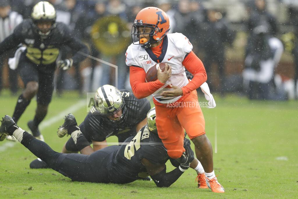 Darron Cummings Illinois running back Reggie Corbin (2) is tackled by Purdue linebacker Jaylan Alexander (36) during the first half of an NCAA college football game, Saturday, Oct. 26, 2019, in West Lafayette, Ind. (AP Photo/Darron Cummings)
