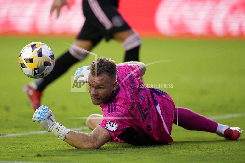 Rebecca Blackwell Inter Miami goalkeeper Nick Marsman deflects a shot during the first half of an MLS soccer match against the New York Red Bulls, Friday, Sept. 17, 2021, in Fort Lauderdale, Fla. (AP Photo/Rebecca Blackwell)