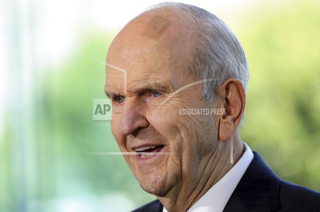 FILE - In this April 19, 2019, file photo, the Church of Jesus Christ of Latter-day Saints President Russell M. Nelson speaks during a news conference at the Temple Square South Visitors Center in Salt Lake City. Nelson called on members Friday, Nov. 20, 2020, to flood social media over Thanksgiving week with messages of gratitude in what he hopes will serve as a healing tool as the world grapples with the coronavirus pandemic, racism and a lack of civility. (AP Photo/Rick Bowmer, File)
