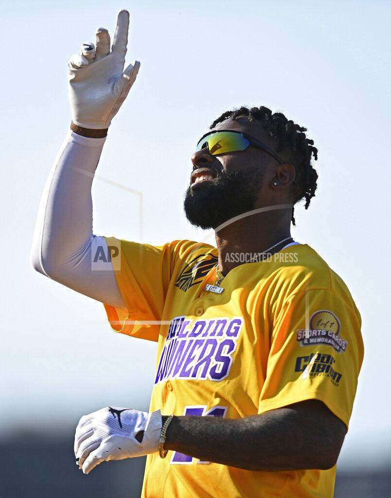 David Dermer Cleveland Browns wide receiver Jarvis Landry celebrates after a hit during the Jarvis Landry Celebrity Softball game Saturday, June 12, 2021, in Eastlake, Ohio. (AP Photo/David Dermer)