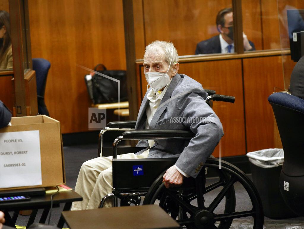 Al Seib Robert Durst spins his wheelchair s in place as he looks at people in the courtroom in Inglewood, Calif. on Wednesday, Sept. 8, 2021, with his attorneys for closing arguments presented by the prosecution in the murder trial of the New York real estate scion who is charged with the longtime friend Susan Berman's killing in Benedict Canyon just before Christmas Eve 2000. (Al Seib/Los Angeles Times via AP, Pool)