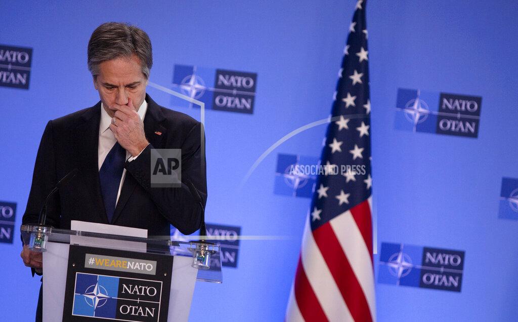 Virginia Mayo U.S. Secretary of State Antony Blinken speaks during a media conference prior to a meeting of NATO foreign ministers at NATO headquarters in Brussels on Tuesday, March 23, 2021. (AP Photo/Virginia Mayo, Pool)