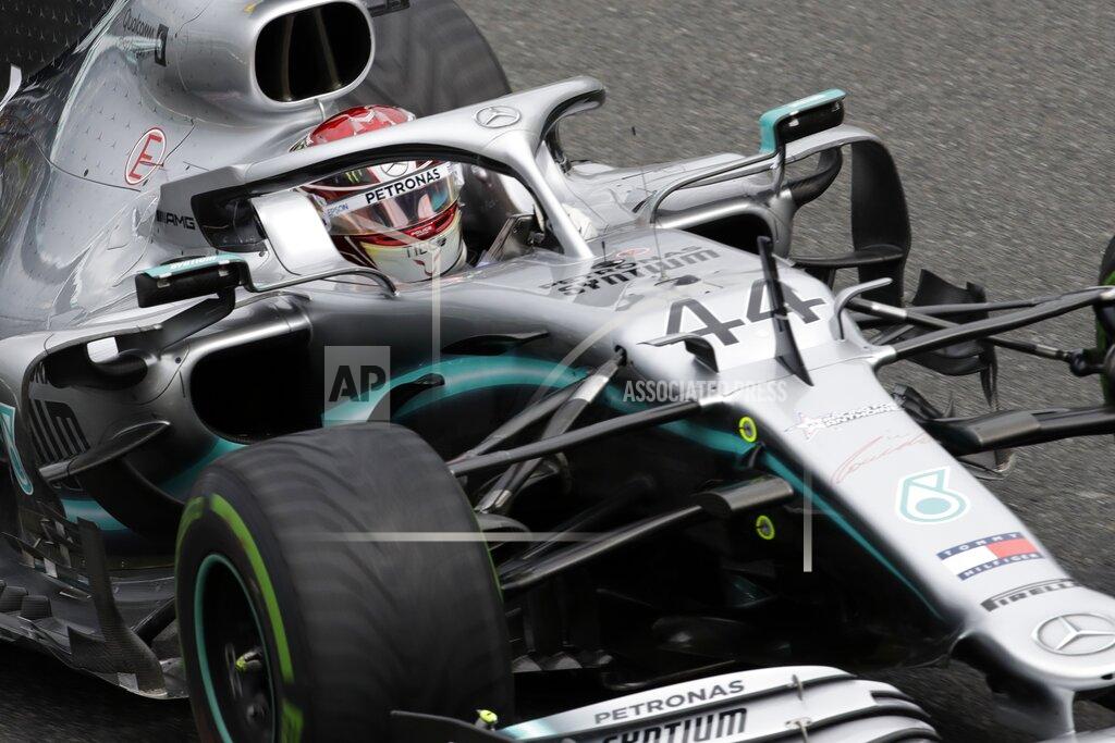 Luca Bruno Mercedes driver Lewis Hamilton of Britain steers his car during the first free practice at the Monza racetrack, in Monza, Italy, Friday, Sept. 6, 2019. The Formula one race will be held on Sunday. (AP Photo/Luca Bruno)