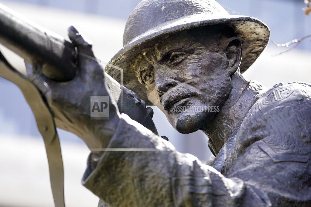 Mark Humphrey FILE - In this March 16, 2021 file photo, the statue of World War I hero Sgt. Alvin C. York stands on the grounds of the Tennessee State Capitol in Nashville, Tenn. University Press of Kentucky director Ashley Runyon outlined plans for the potential corrections and revisions to Sen. Doug Mastriano's book in emails Tuesday, Sept. 7, to The Associated Press and to another researcher looking into York's 1918 acts of heroism while fighting in France. (AP Photo/Mark Humphrey, File)