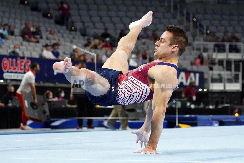 Tony Gutierrez Sam Mikulak competes in the floor exercise during the U.S. Gymnastics Championships, Saturday, June 5, 2021, in Fort Worth, Texas. (AP Photo/Tony Gutierrez)