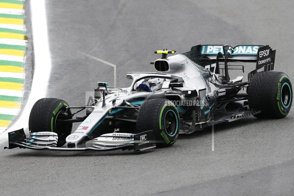 Nelson Antoine Mercedes driver Valtteri Bottas, of Finland, steers his car during the first free practice at the Interlagos race track in Sao Paulo, Brazil, Friday, Nov. 15, 2019. (AP Photo/Nelson Antoine)