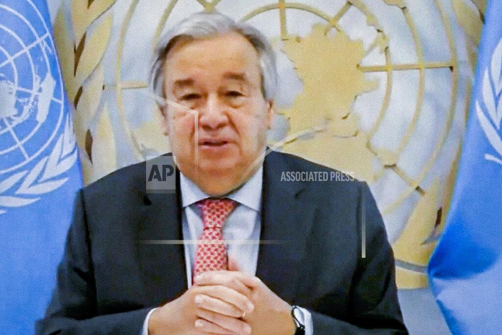Manuel Elias In this photo provided by the United Nations, U.N. Secretary-General Antonio Guterres, delivers opening remarks to the high-level virtual panel entitled "Participation, Human Rights and the Governance Challenge Ahead," Friday, Sept. 25, 2020, at U.N. headquarters in New York. (Manuel Elias/United Nations via AP)