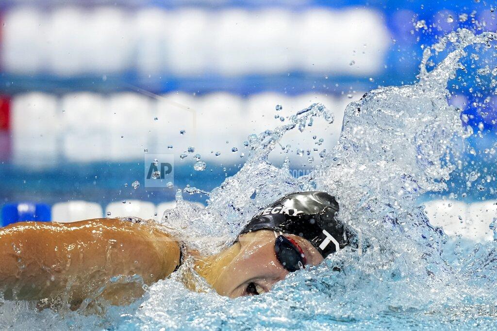 Charlie Neibergall Katie Ledecky participates in the women's 200 freestyle during wave 2 of the U.S. Olympic Swim Trials on Wednesday, June 16, 2021, in Omaha, Neb. (AP Photo/Charlie Neibergall)