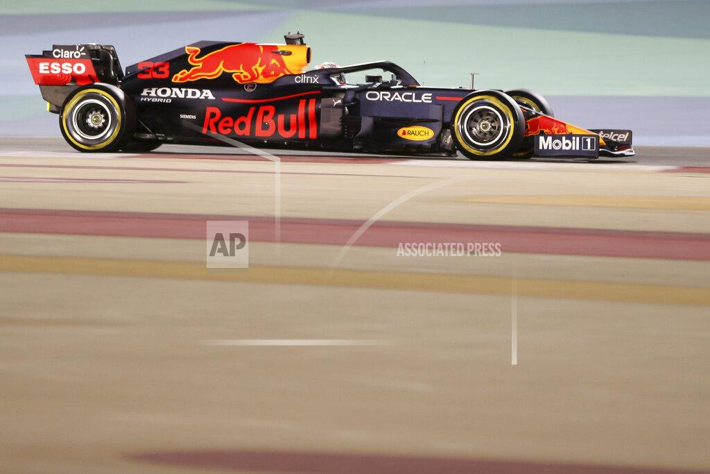 Red Bull driver Max Verstappen of the Netherlands steers his car during the Bahrain Formula One Grand Prix at the Bahrain International Circuit in Sakhir, Bahrain, Sunday, March 28, 2021. (AP Photo/Kamran Jebreili)