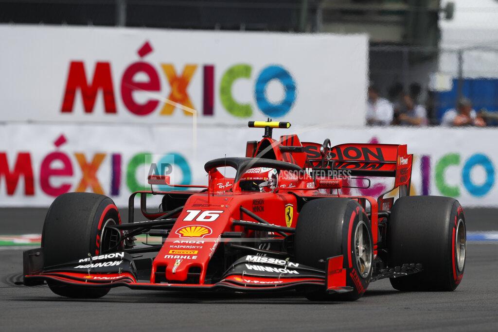 Rebecca Blackwell Ferrari driver Charles Leclerc, of Monaco, competes during the qualifying session for the Formula One Mexico Grand Prix auto race at the Hermanos Rodriguez racetrack in Mexico City, Saturday, Oct. 26, 2019. (AP Photo/Rebecca Blackwell)