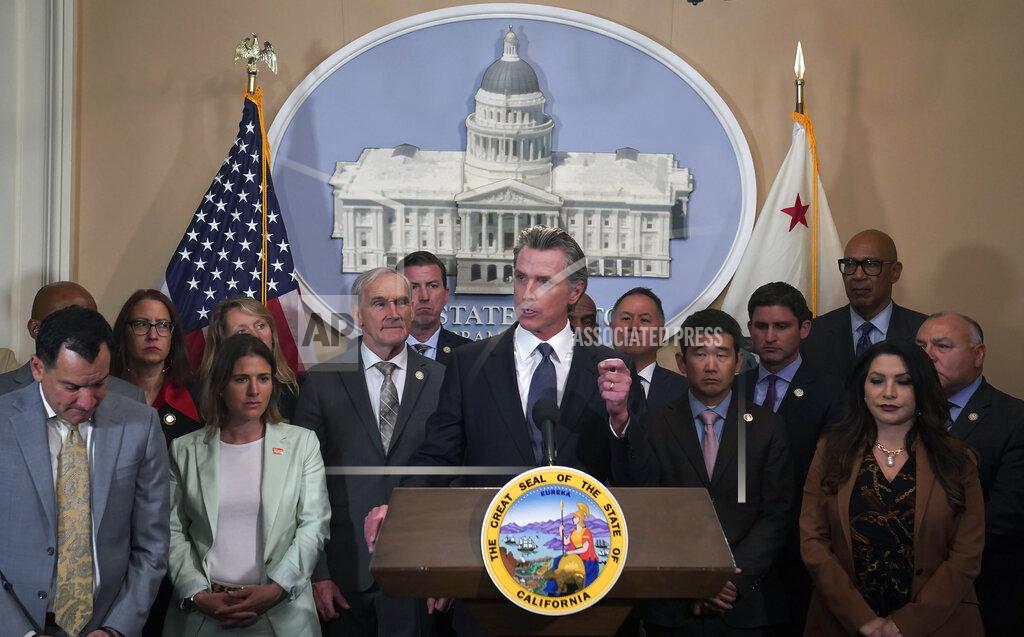 Rich Pedroncelli California Gov. Gavin Newsom discusses the recent mass shooting in Texas, during a news conference in Sacramento, Calif., Wednesday, May 25, 2022. Flanked by lawmakers from both houses of the state legislature, Newsom said he is ready to sign more restrictive gun measures passed by lawmakers.(AP Photo/Rich Pedroncelli)