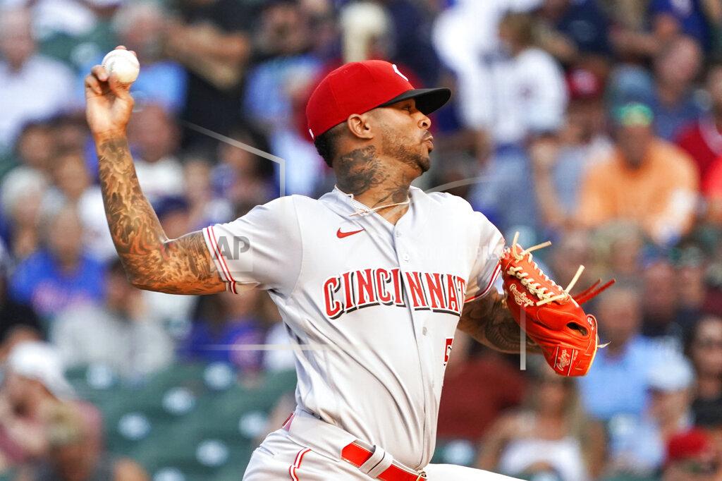 David Banks Cincinnati Reds starting pitcher Vladimir Gutierrez throws to a Chicago Cubs batter during the first inning of a baseball game Tuesday, July 27, 2021, in Chicago. (AP Photo/David Banks)