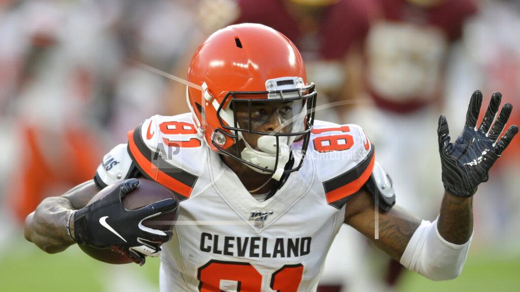 David Richard Cleveland Browns wide receiver Rashard Higgins rushes during the first half of the team's NFL preseason football game against the Washington Redskins, Thursday, Aug. 8, 2019, in Cleveland. (AP Photo/David Richard)