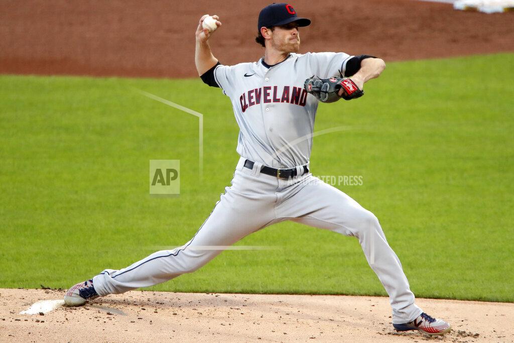 Gene J. Puskar Cleveland Indians starting pitcher Shane Bieber delivers during the first inning of a baseball game against the Pittsburgh Pirates in Pittsburgh, Thursday, Aug. 20, 2020. (AP Photo/Gene J. Puskar)