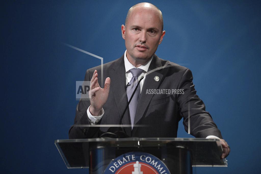 Utah's Lt. Gov. Spencer Cox speaks while debating candidate Chris Peterson in Salt Lake City, Tuesday, Sept. 29, 2020. Republican Lt. Gov. Cox went head to head with Democratic law professor Chris Peterson in Utah’s gubernatorial debate Tuesday. The two candidates are competing to succeed Republican Gov. Gary Herbert, who isn’t running again after more than a decade in office. (Trent Nelson/The Salt Lake Tribune via AP)