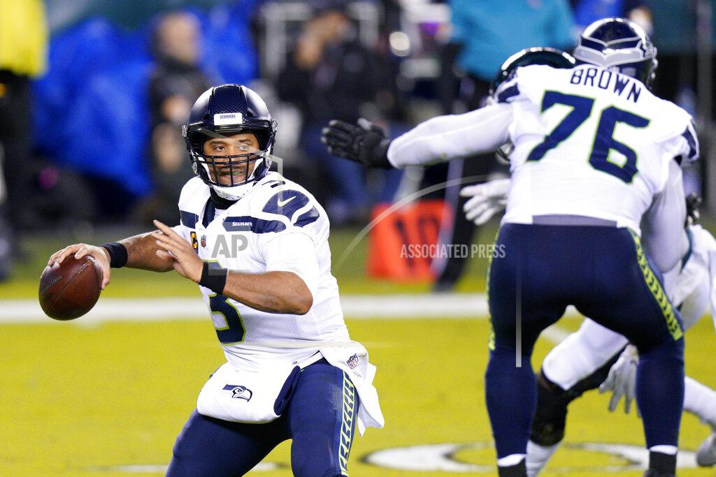 Chris Szagola Seattle Seahawks' Russell Wilson passes during the first half of an NFL football game against the Philadelphia Eagles, Monday, Nov. 30, 2020, in Philadelphia. (AP Photo/Chris Szagola)