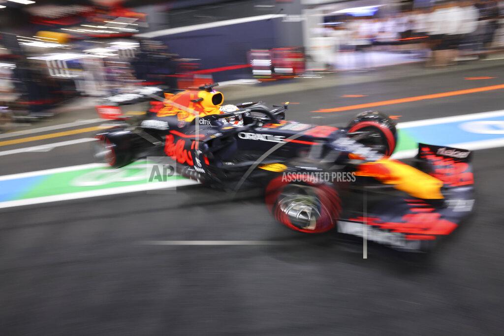 Giuseppe Cacace Red Bull driver Max Verstappen of the Netherlands leaves the pit during qualifying for the Formula One Saudi Arabian Grand Prix in Jiddah, Saturday, Dec. 4, 2021.(Giuseppe Cacace, Pool via AP)