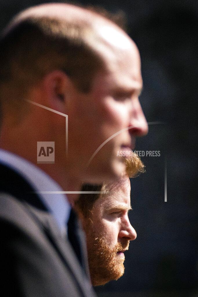 Victoria Jones Prince William, the Duke of Cambridge and Prince Harry walk in the procession, ahead of Britain Prince Philip's funeral at Windsor Castle, Windsor, England, Saturday April 17, 2021. Prince Philip died April 9 at the age of 99 after 73 years of marriage to Britain's Queen Elizabeth II. (Victoria Jones/Pool via AP)